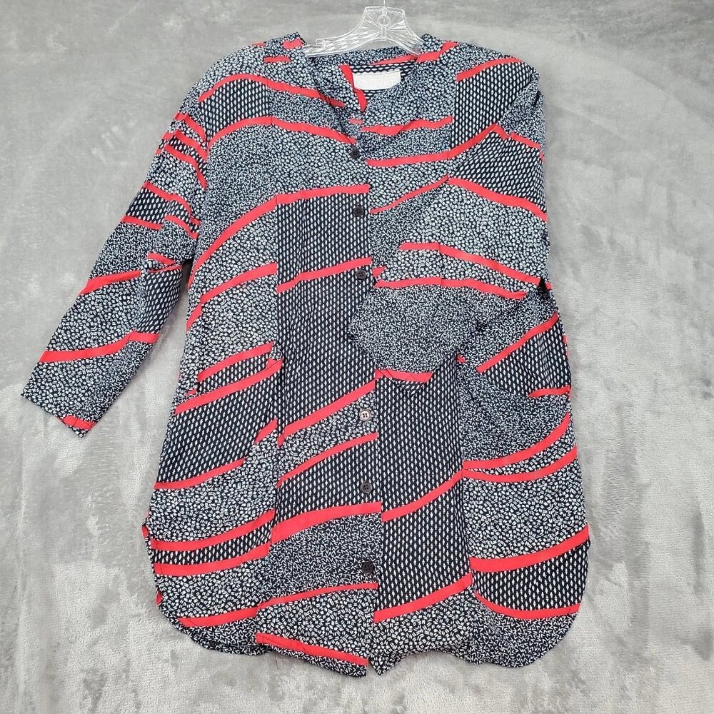 AC Sport Vintage Womens 14 Button Up Blouse Tunic 80s Shoulder Pads Retro READ